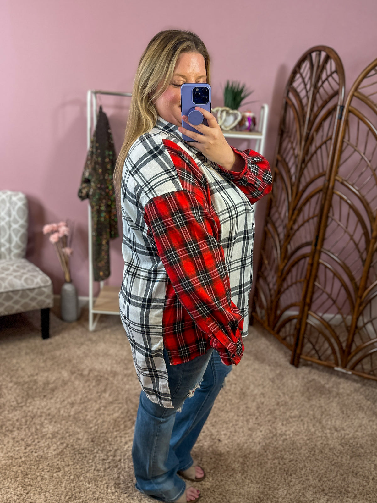 Colors of the Season Button Top - White/Red Flannel
