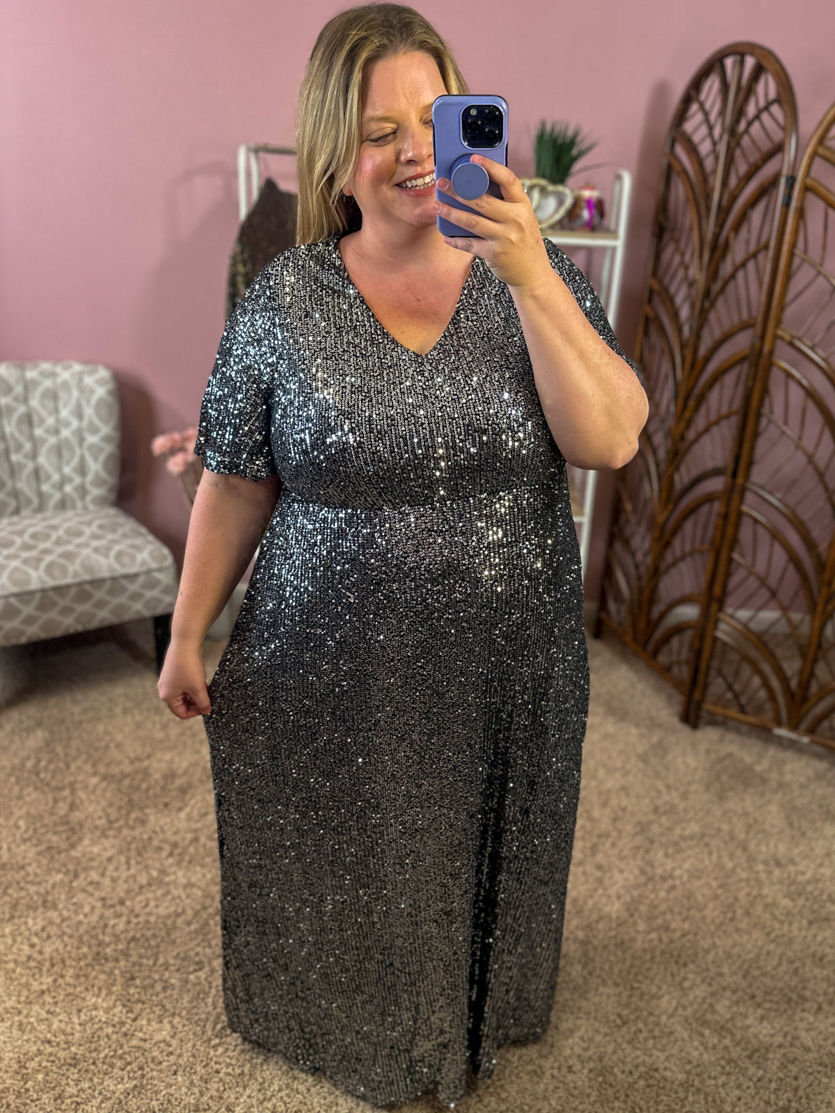 Dazzle Them Darling Sequin Maxi Dress - Silver