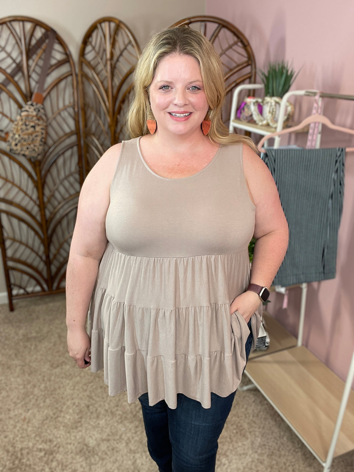 Just a Thought Tiered Tank - Ash Mocha