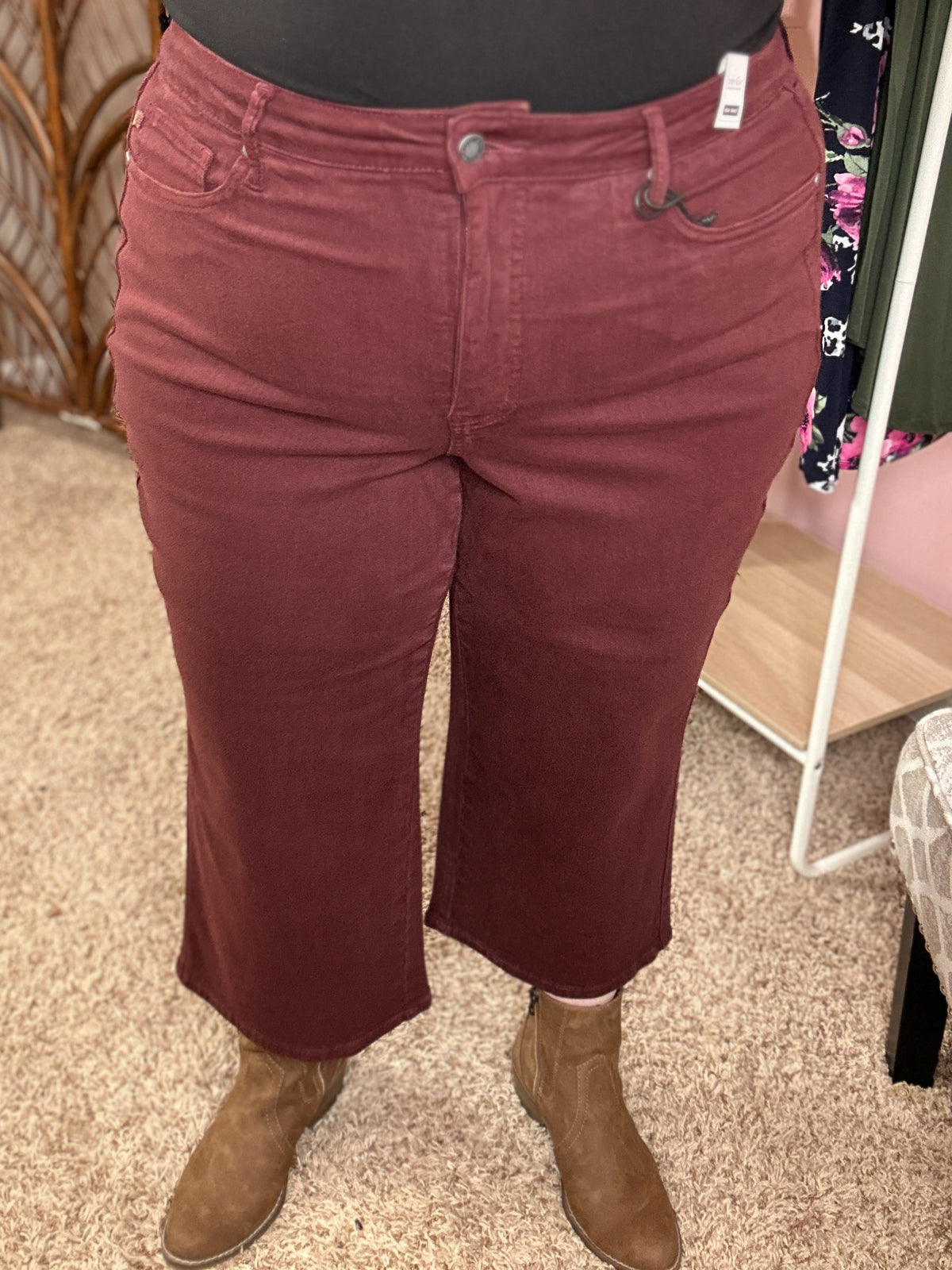 Just This Once Tummy Control Cropped Judy Blue Jeans - Oxblood
