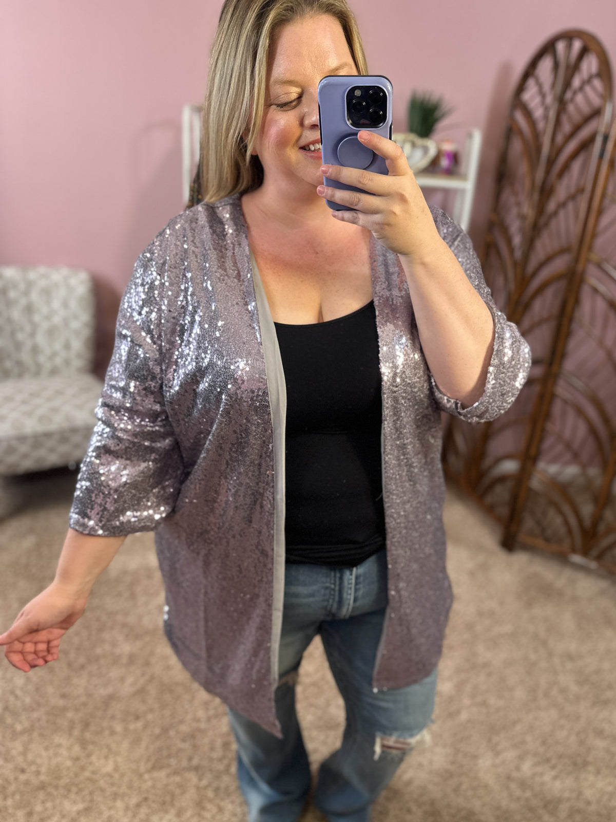 Silver Wrapping Sequin Cardigan