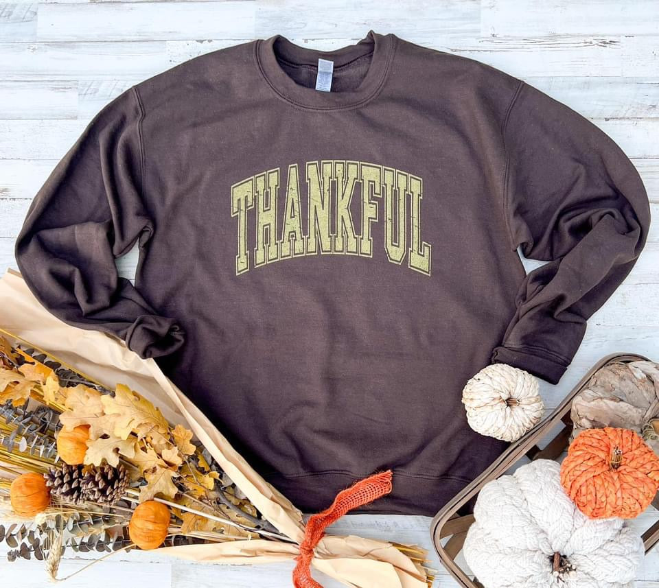Thankful Graphic Sweatshirt - Cocoa w/Gold Shimmer