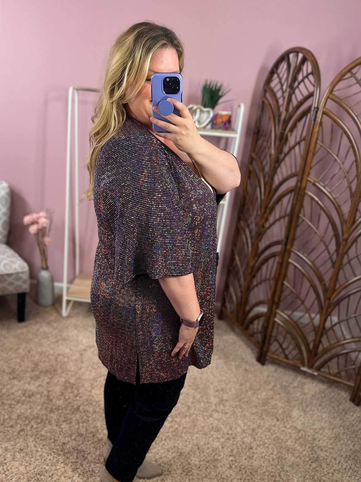Catching the Light Sequin Cardigan - Black/Pink Mix