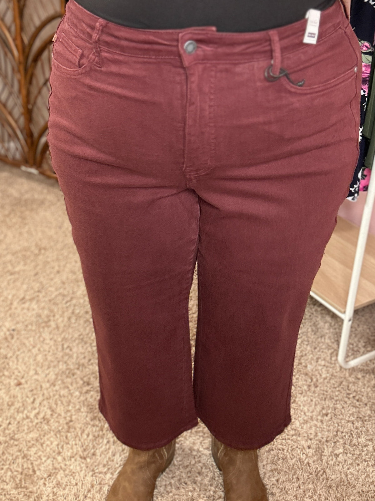 Just This Once Tummy Control Cropped Judy Blue Jeans - Oxblood