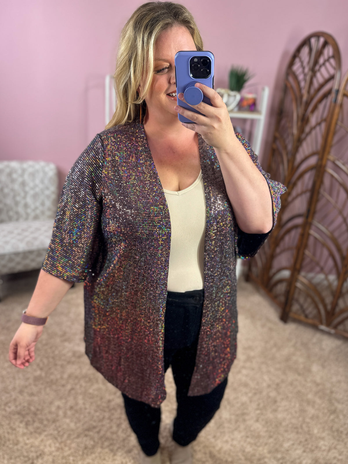 Catching the Light Sequin Cardigan - Black/Pink Mix