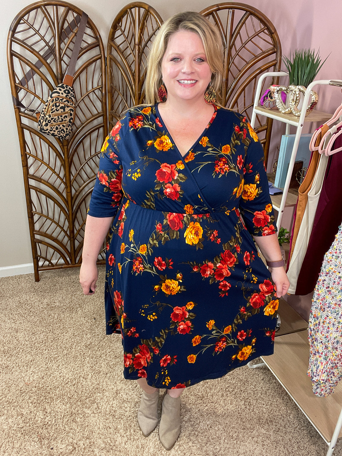 Endless Opportunities Faux Wrap Dress - Navy