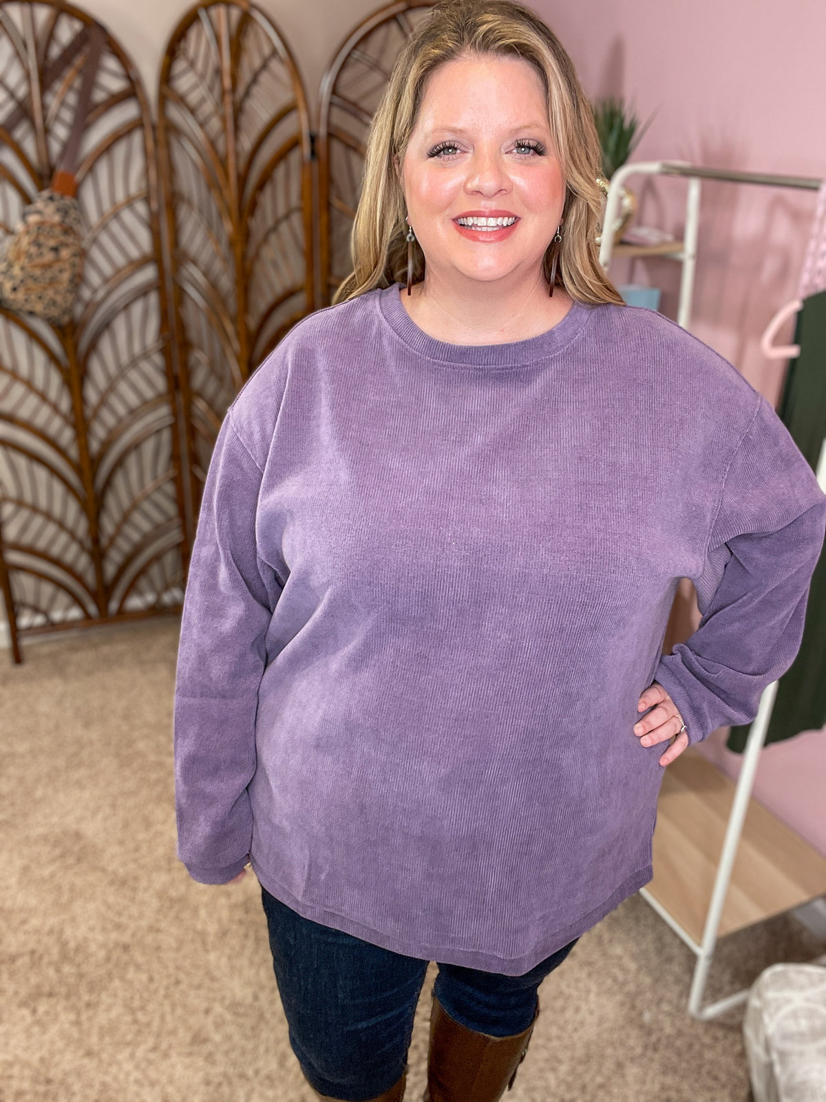 All the Rage Corded Pullover - Purple