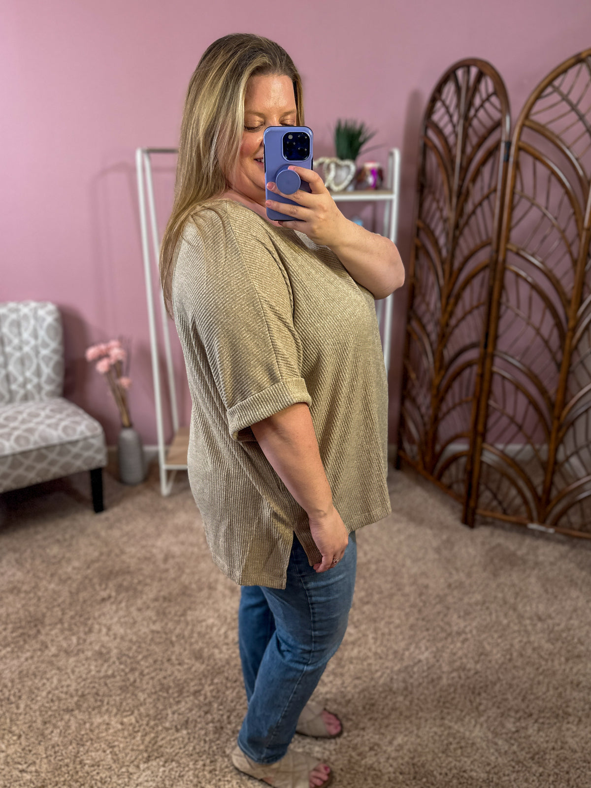 Kicking it Khaki Rolled Sleeve Top