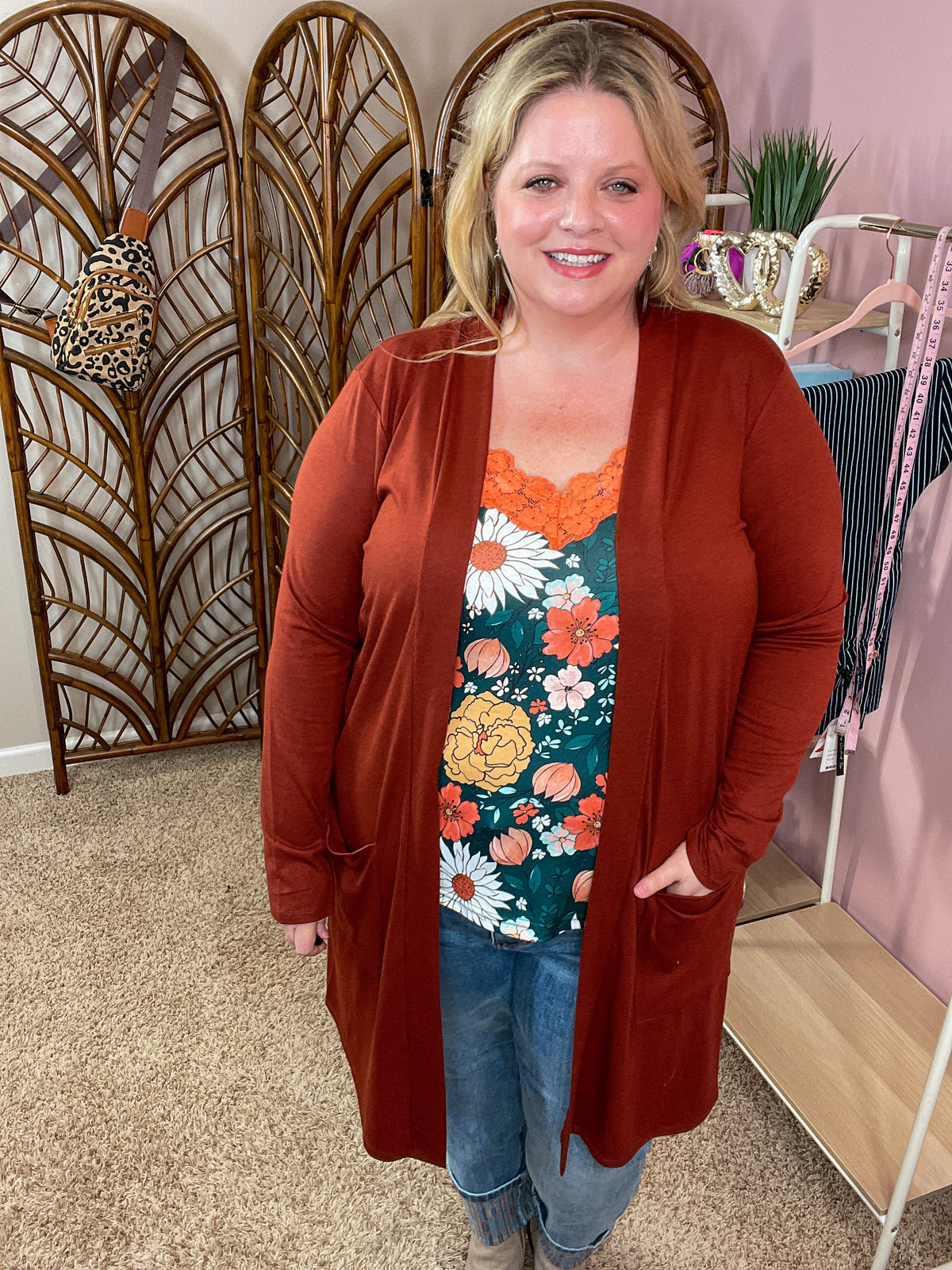 So Extra Longline Pocket Cardigan - Dark Rust