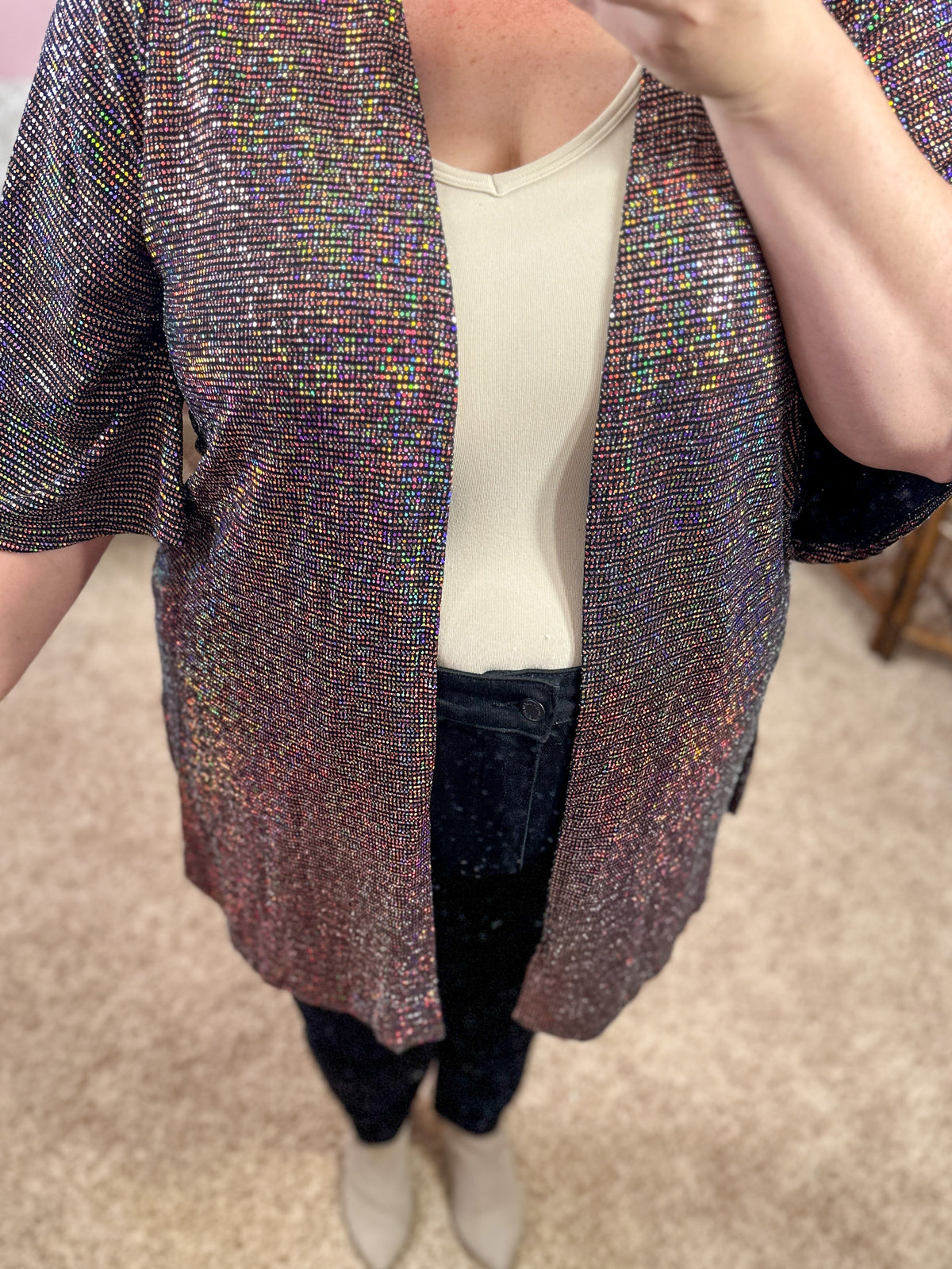 Catching the Light Sequin Cardigan - Black/Pink Mix