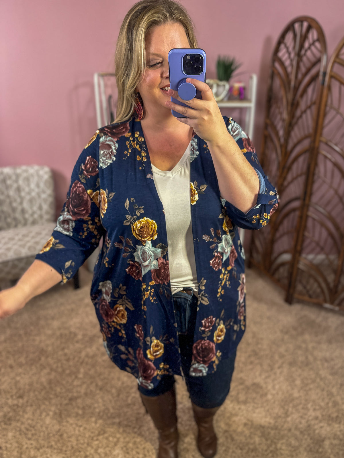 Take the Lead Cardigan - Navy Floral