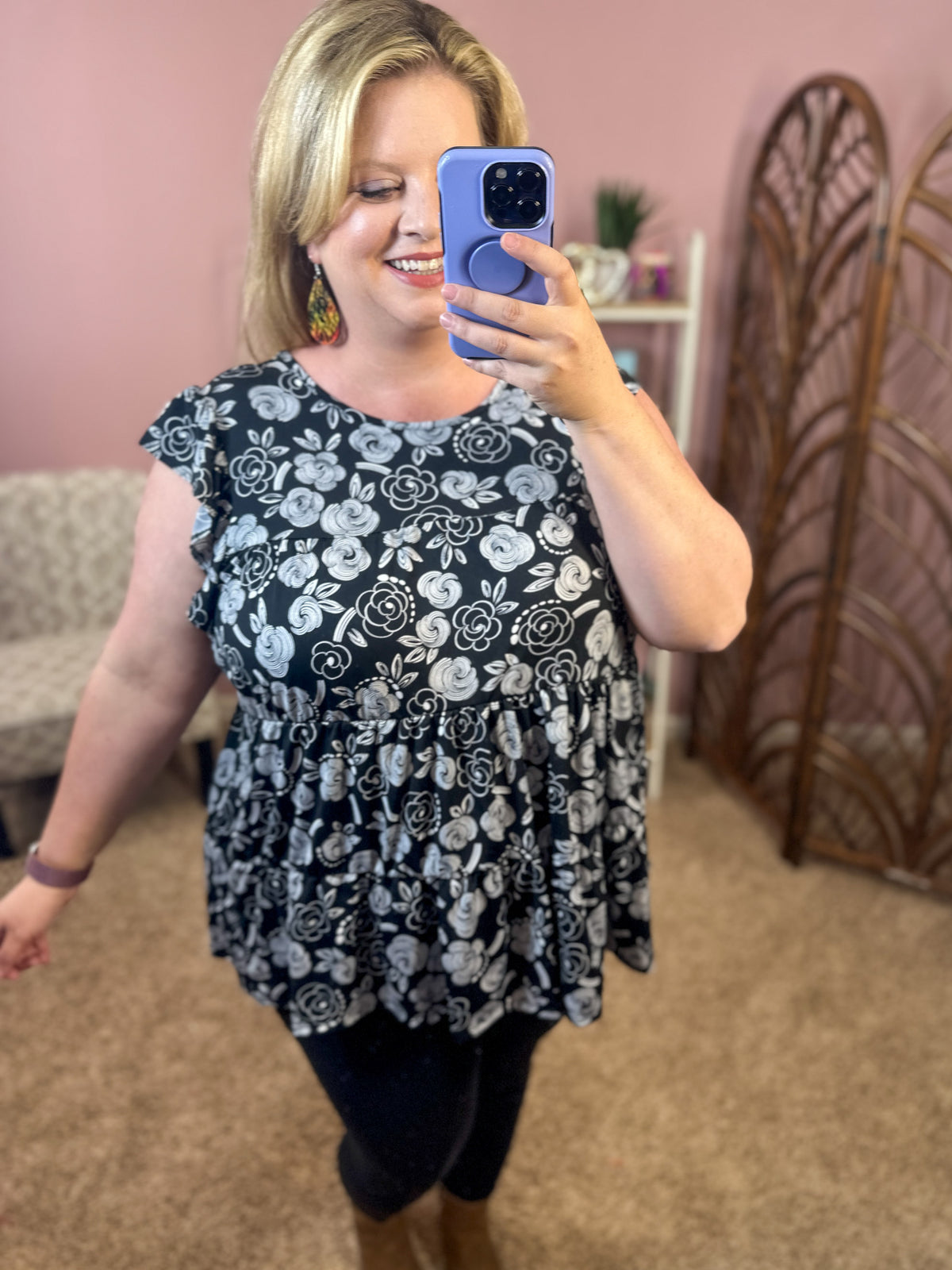 More Than You Think Tiered Top - Black Floral