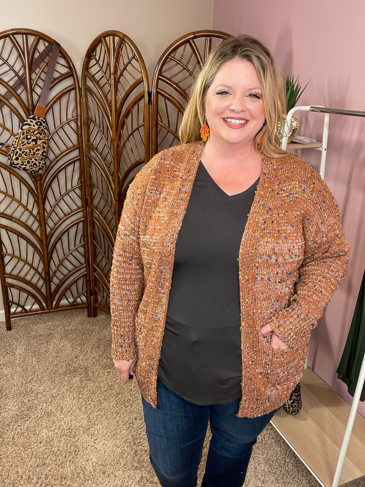Tightly Knit Popcorn Cardigan - Spicy Brown
