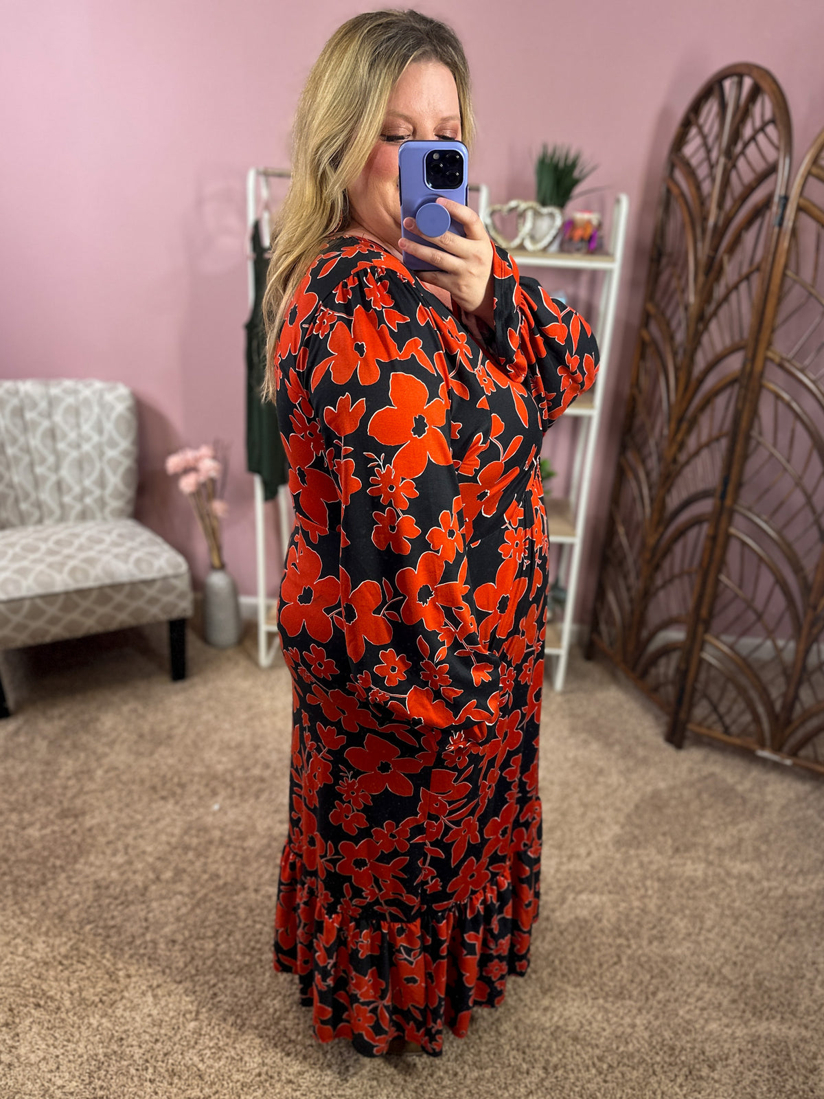 Match Maker Maxi Dress w/Pockets - Black and Rust Mix