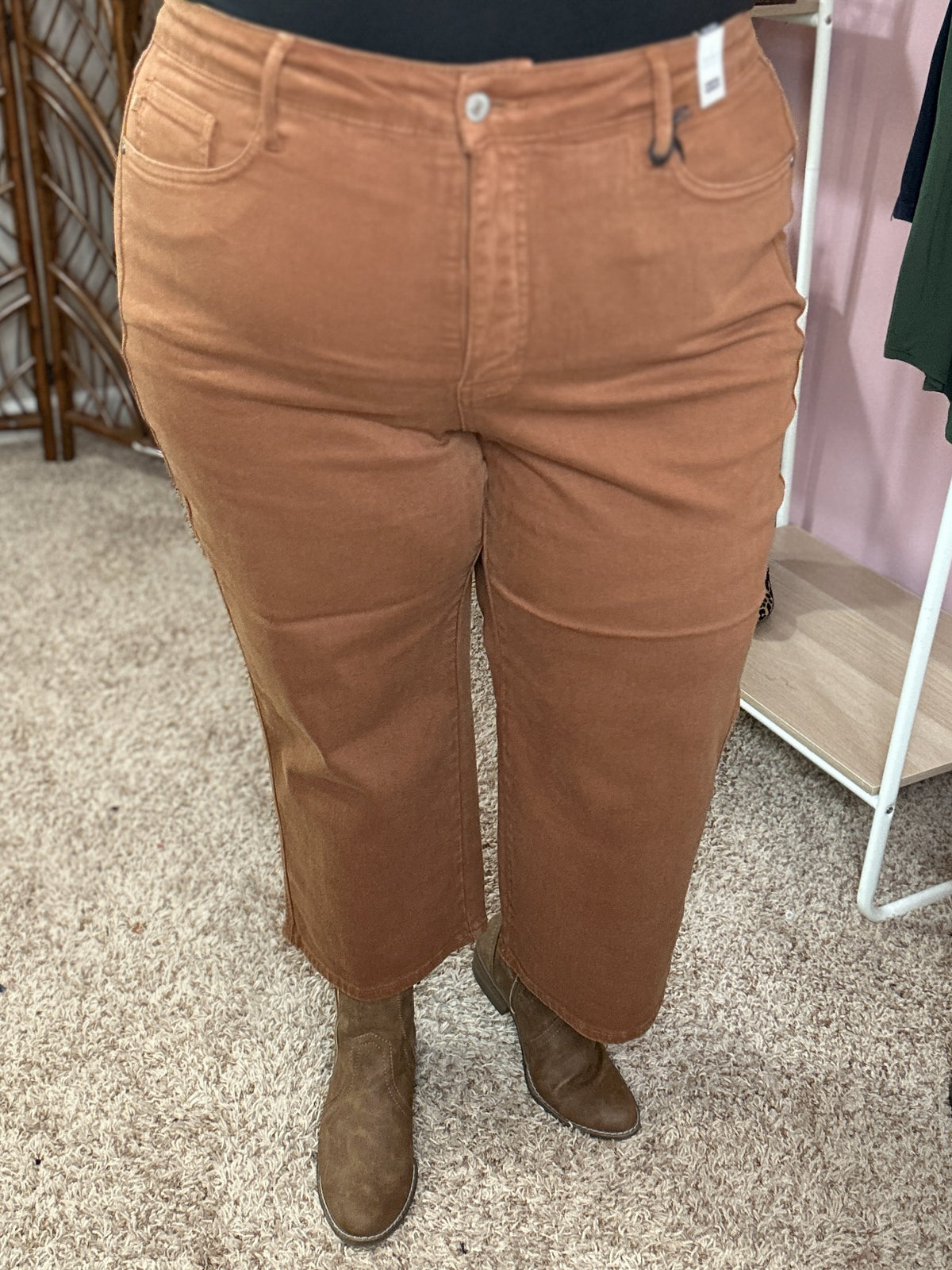 Along for the Ride Tummy Control Cropped Judy Blue Jeans - Camel