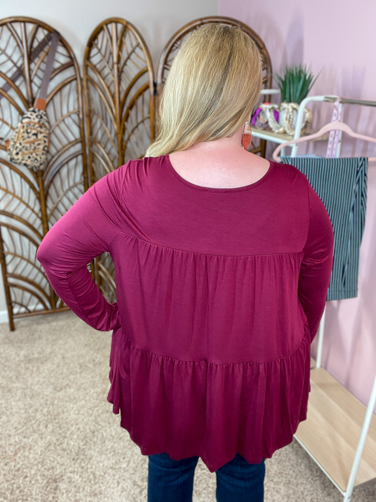 Ways of the World Loose Peplum Top - Burgundy