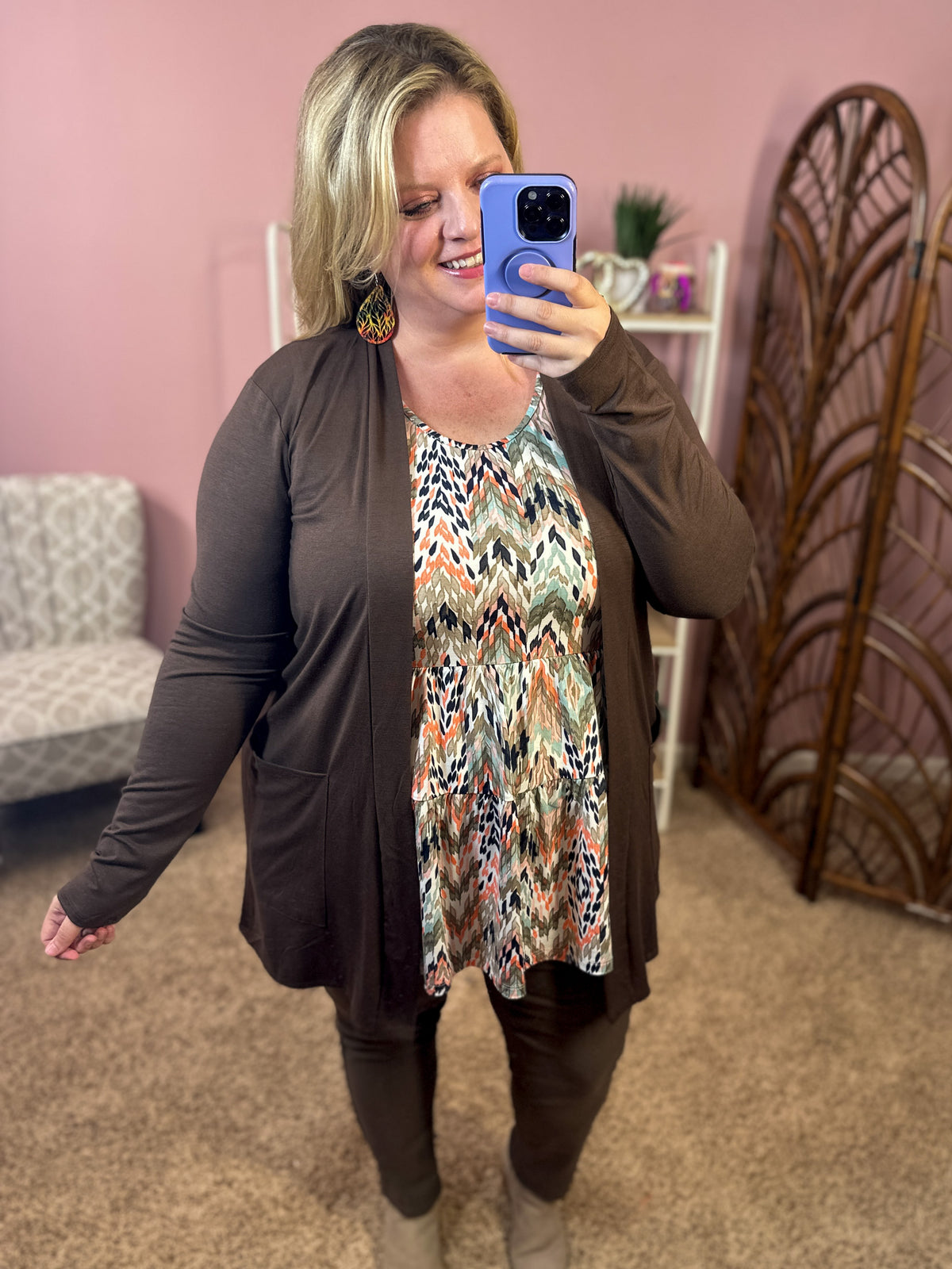 Always Perfect Long Sleeve Pocket Cardigan - Brown