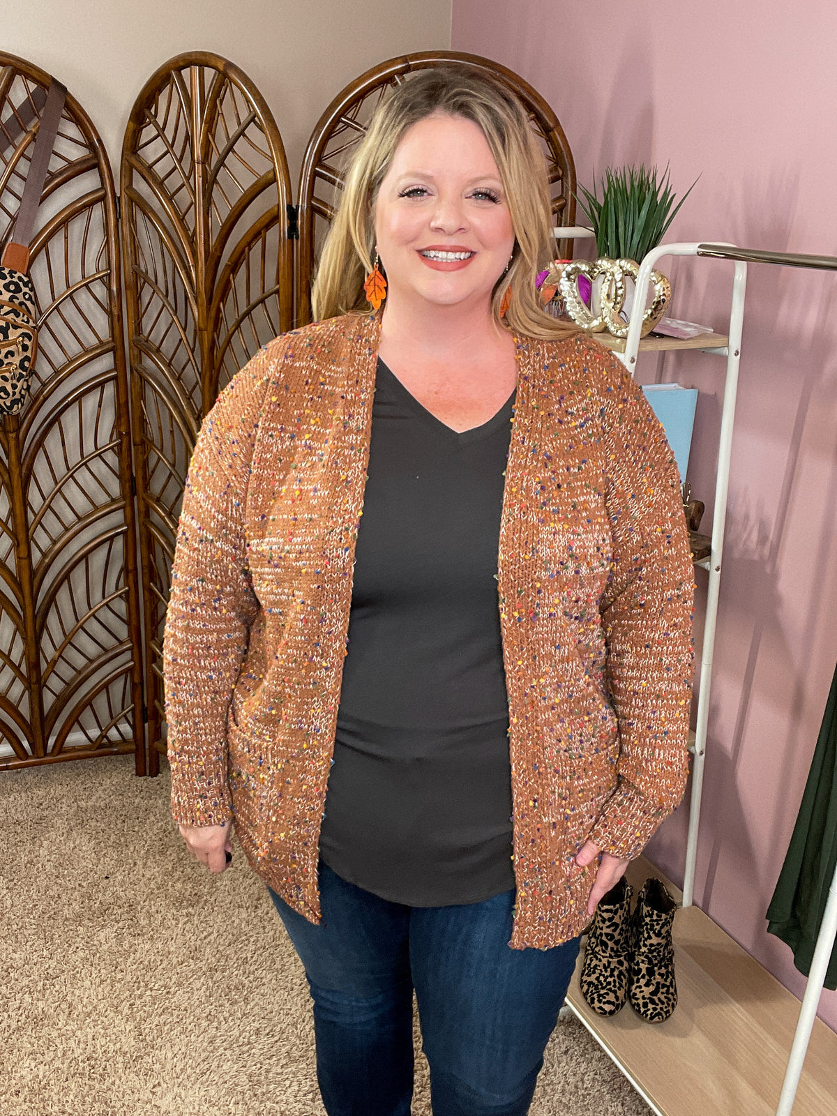 Tightly Knit Popcorn Cardigan - Spicy Brown