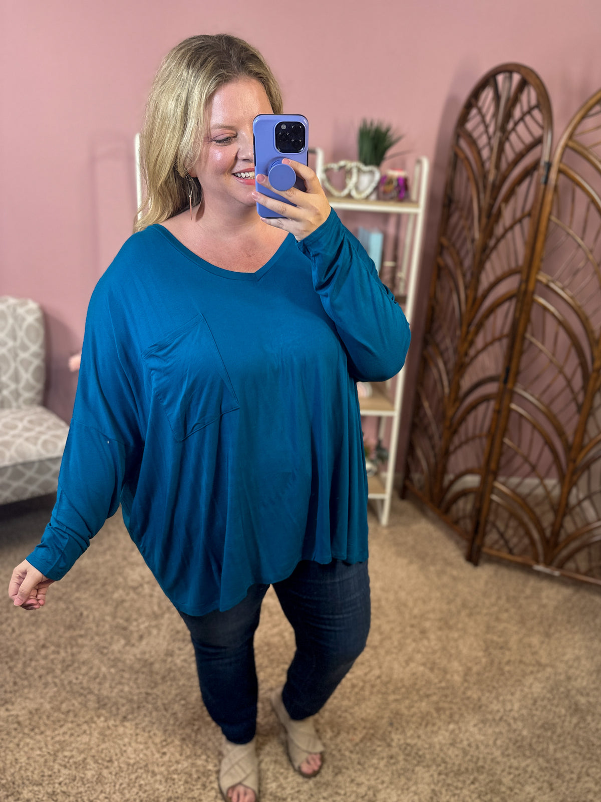 Comforts of Fall Slouchy Top - Teal