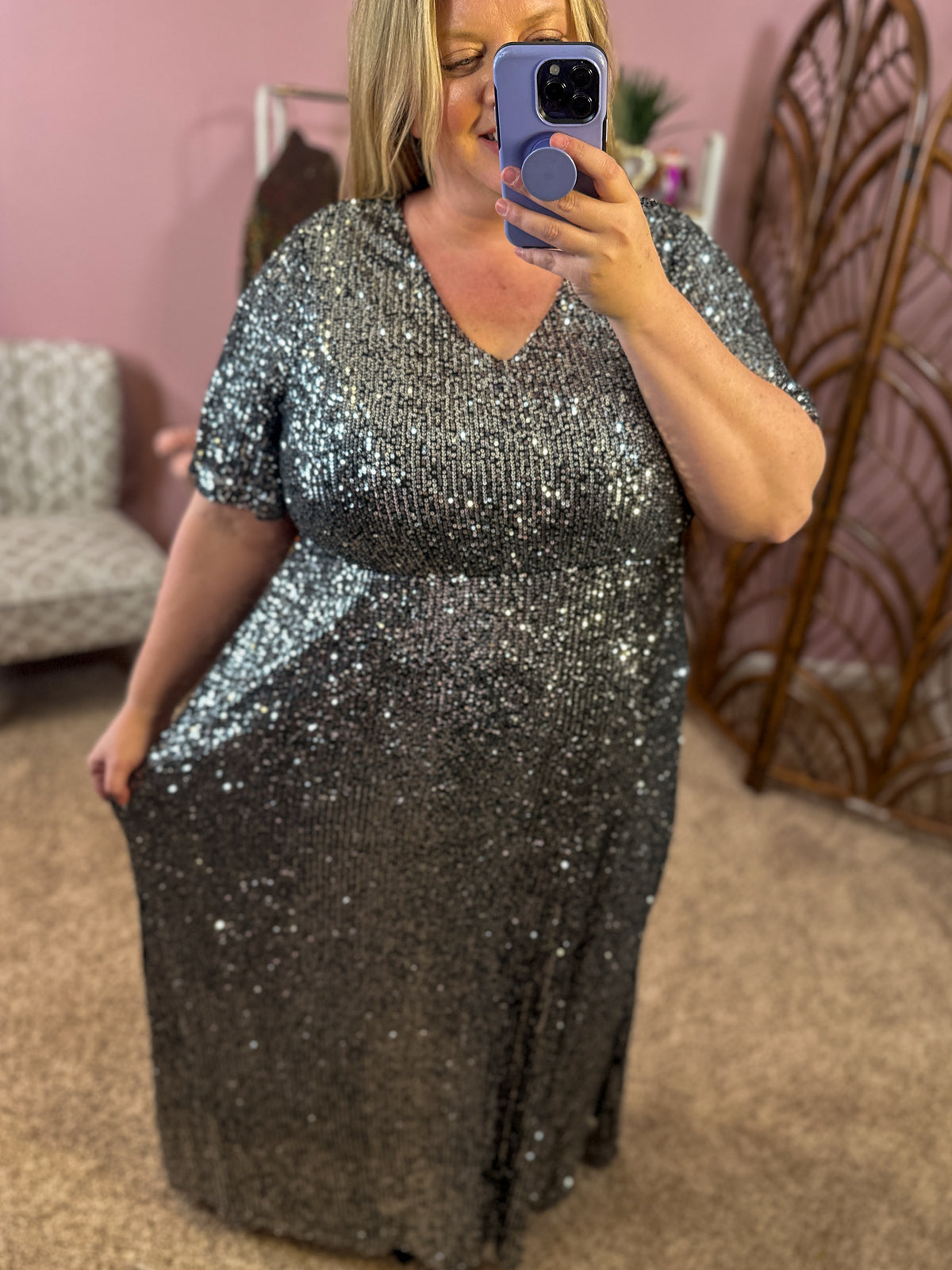 Dazzle Them Darling Sequin Maxi Dress - Silver