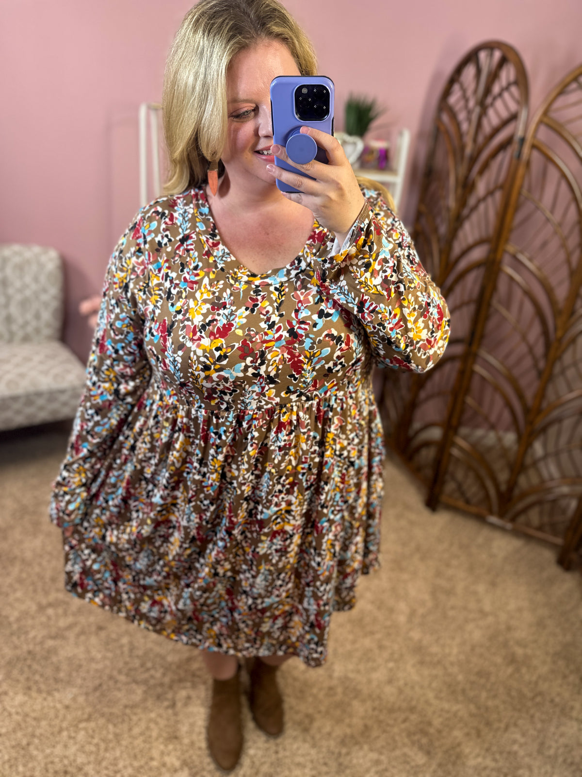 Branching Out Babydoll Dress - Mocha
