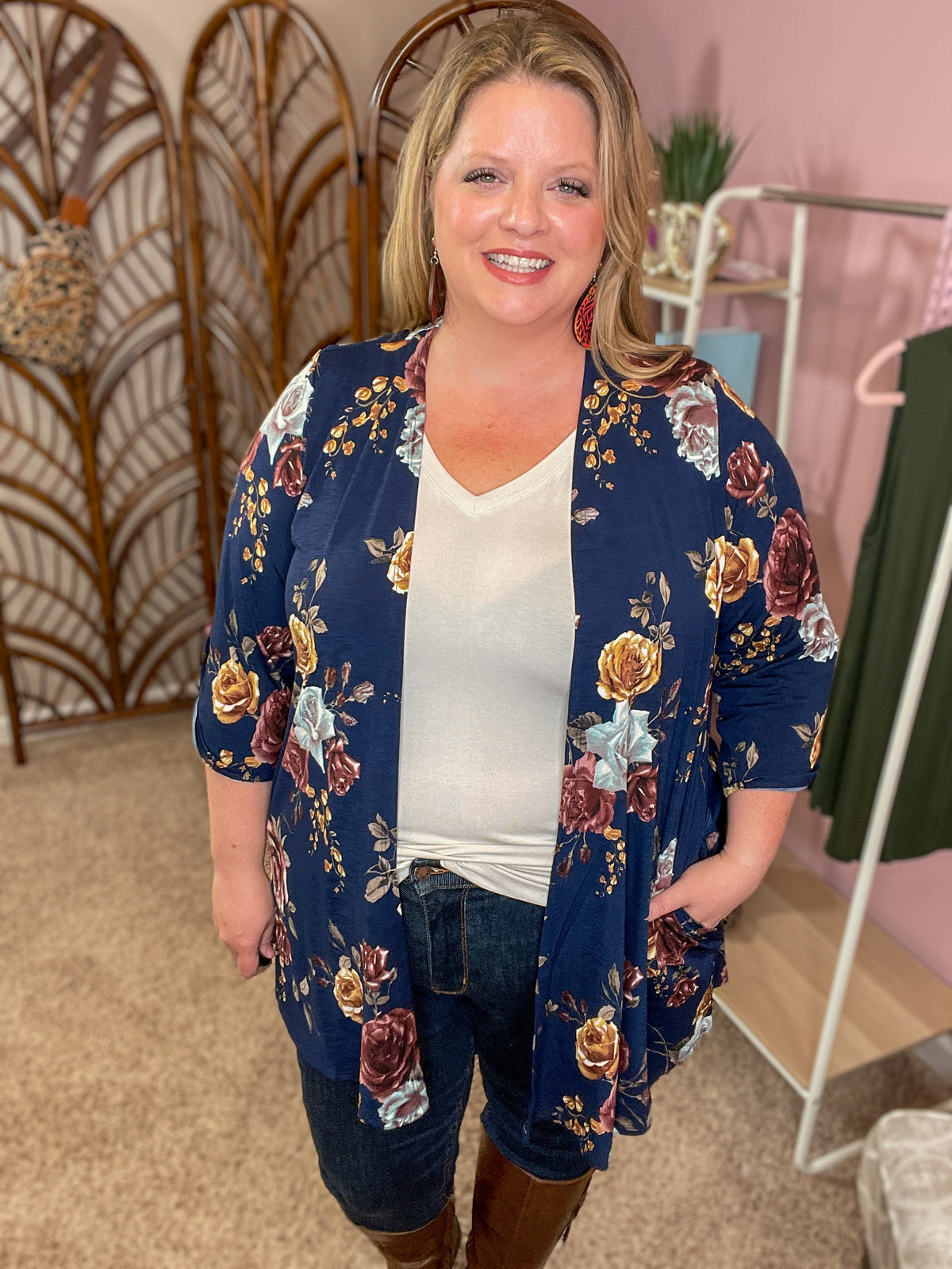 Take the Lead Cardigan - Navy Floral