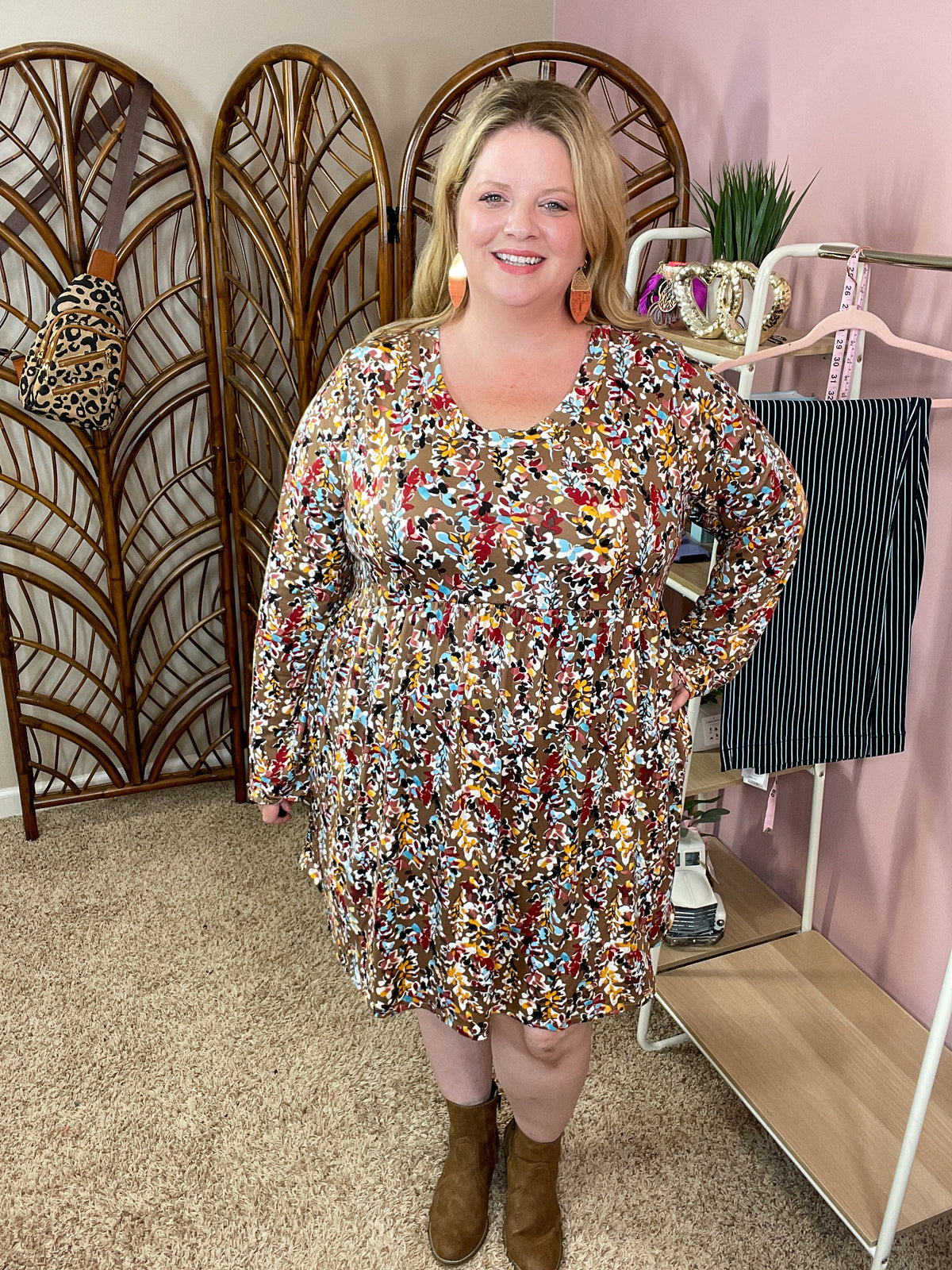 Branching Out Babydoll Dress - Mocha