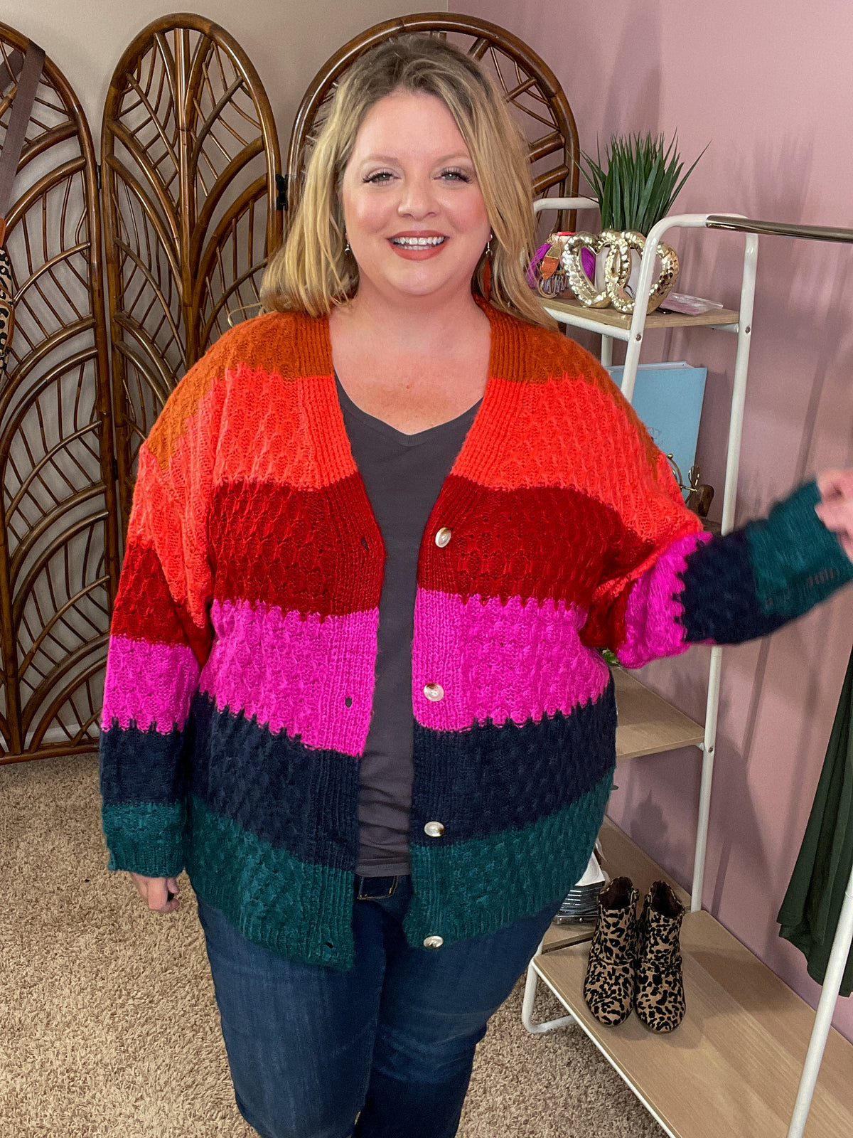 Colorful Joy Honeycomb Knit Cardigan - Colorblock