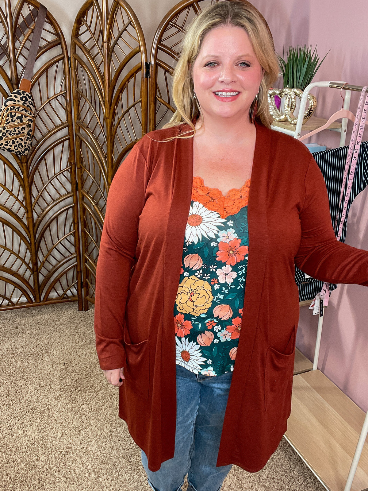 So Extra Longline Pocket Cardigan - Dark Rust