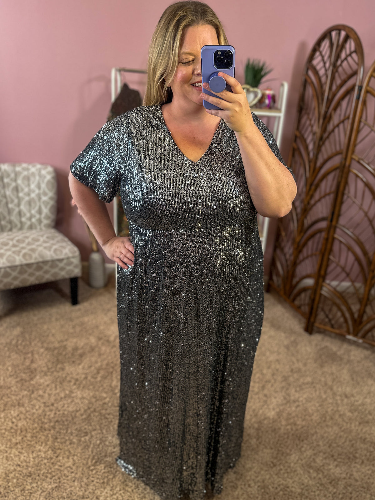 Dazzle Them Darling Sequin Maxi Dress - Silver