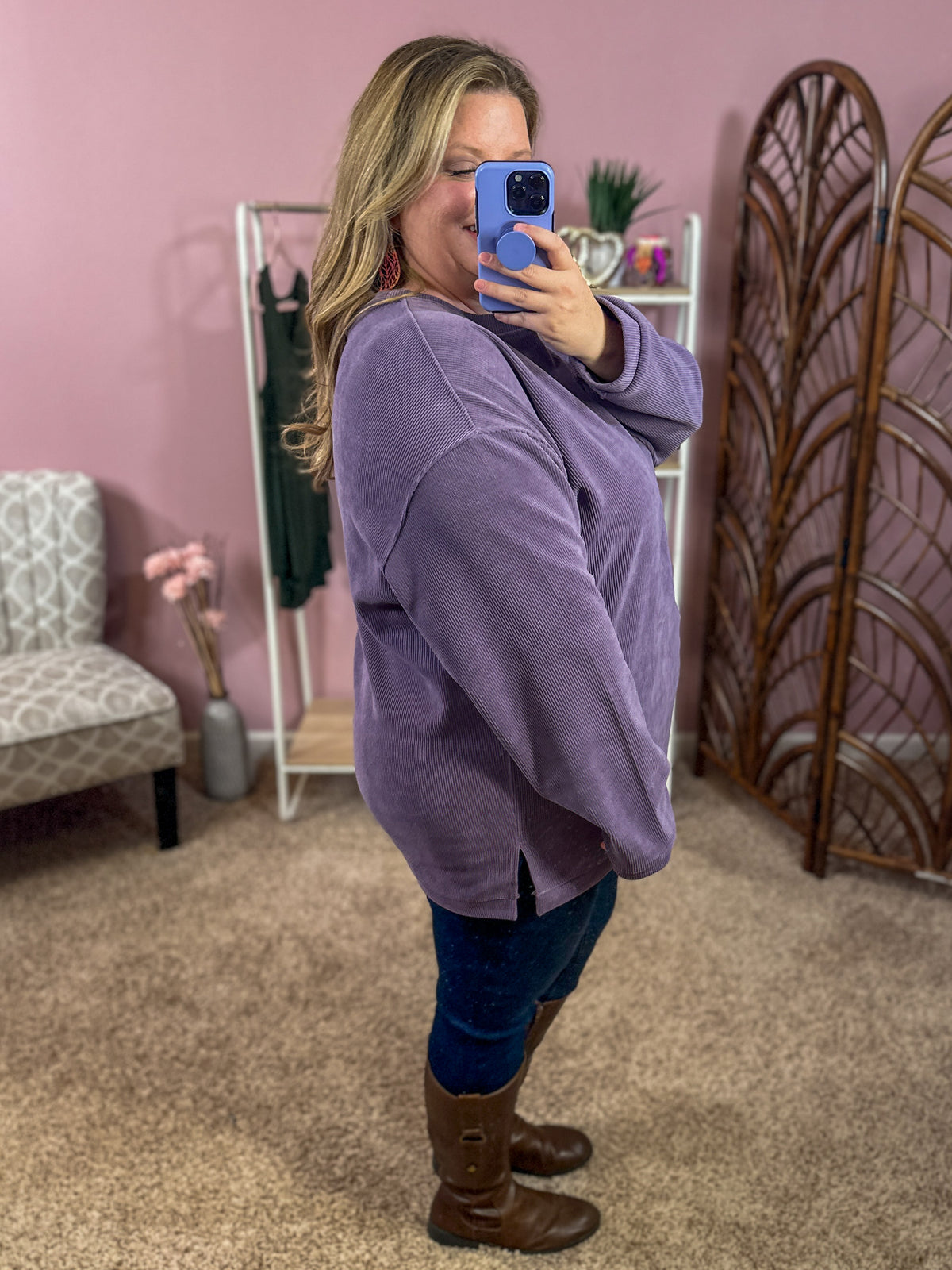 All the Rage Corded Pullover - Purple