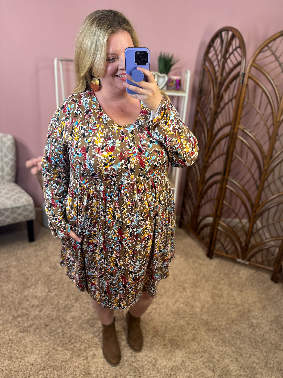 Branching Out Babydoll Dress - Mocha