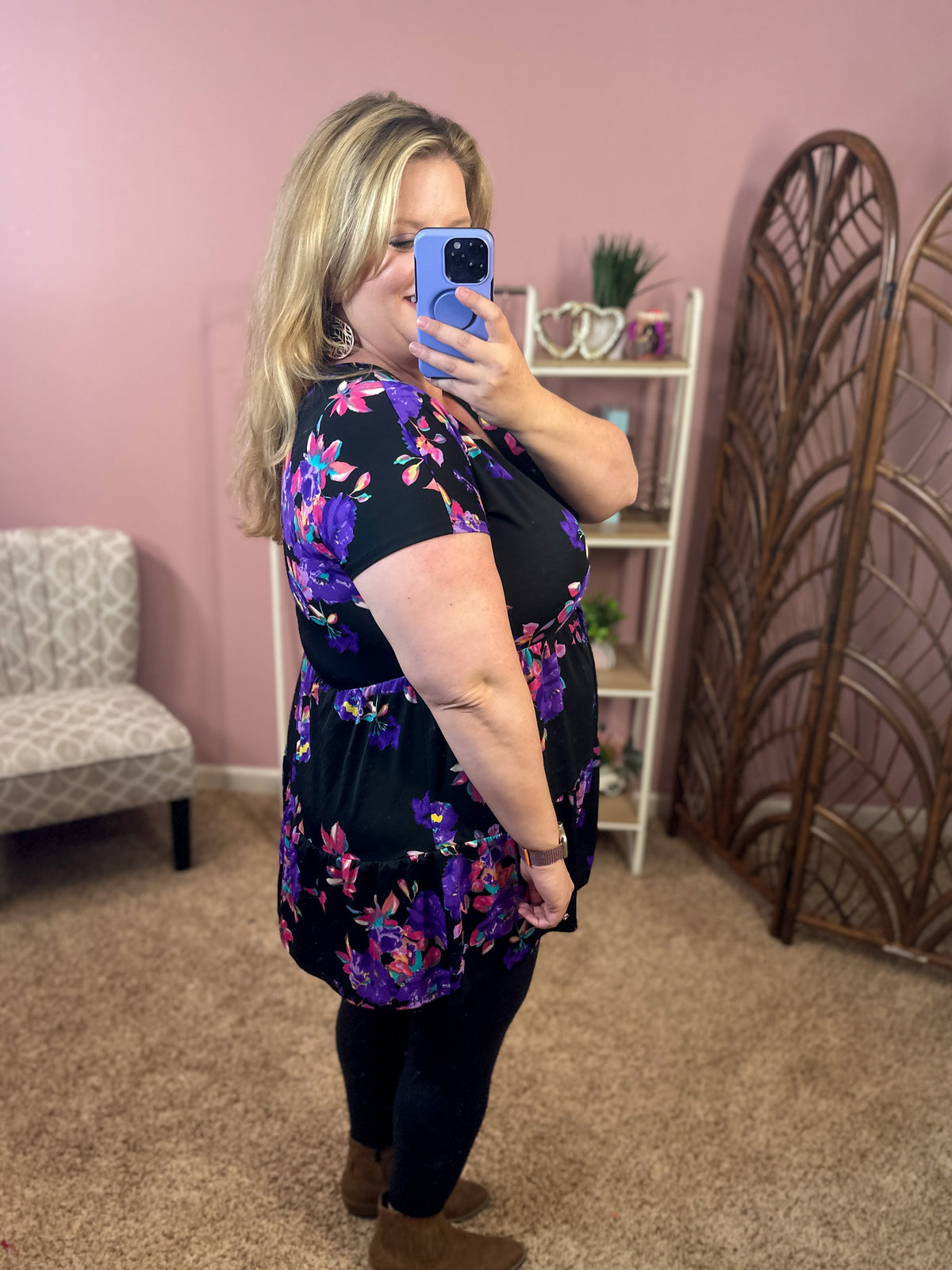 Meet Me at Midnight Faux Button Top