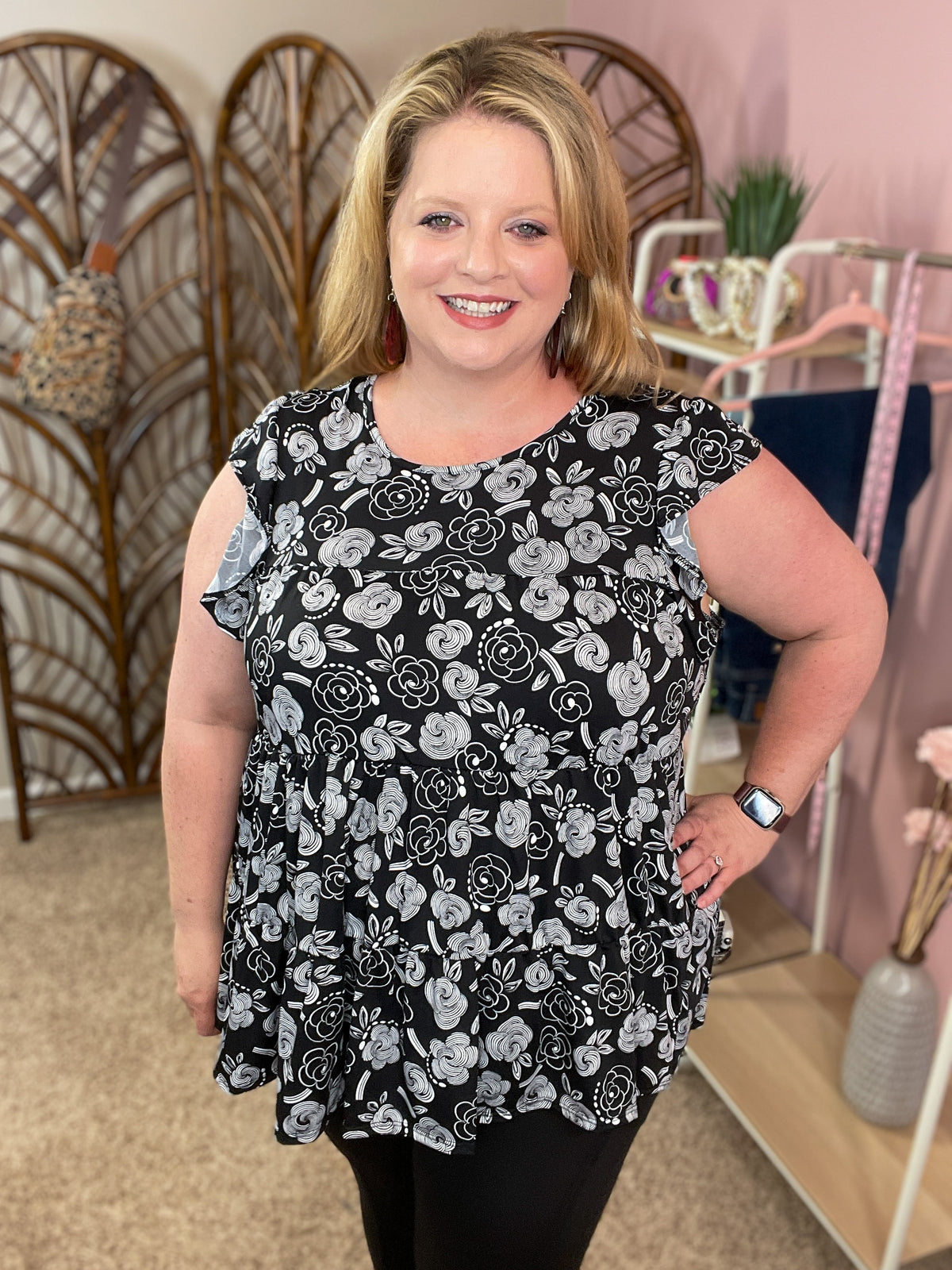 More Than You Think Tiered Top - Black Floral