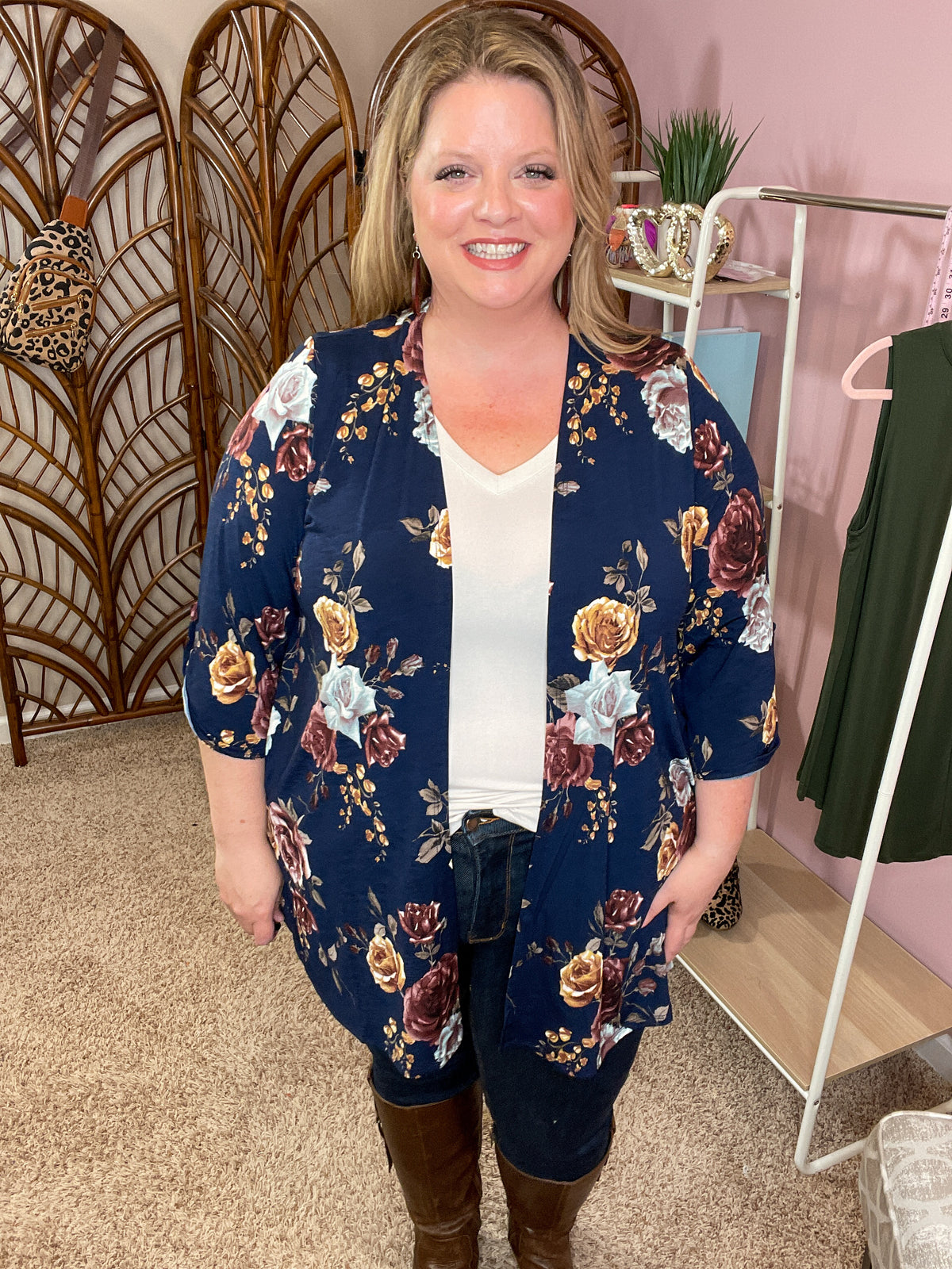 Take the Lead Cardigan - Navy Floral