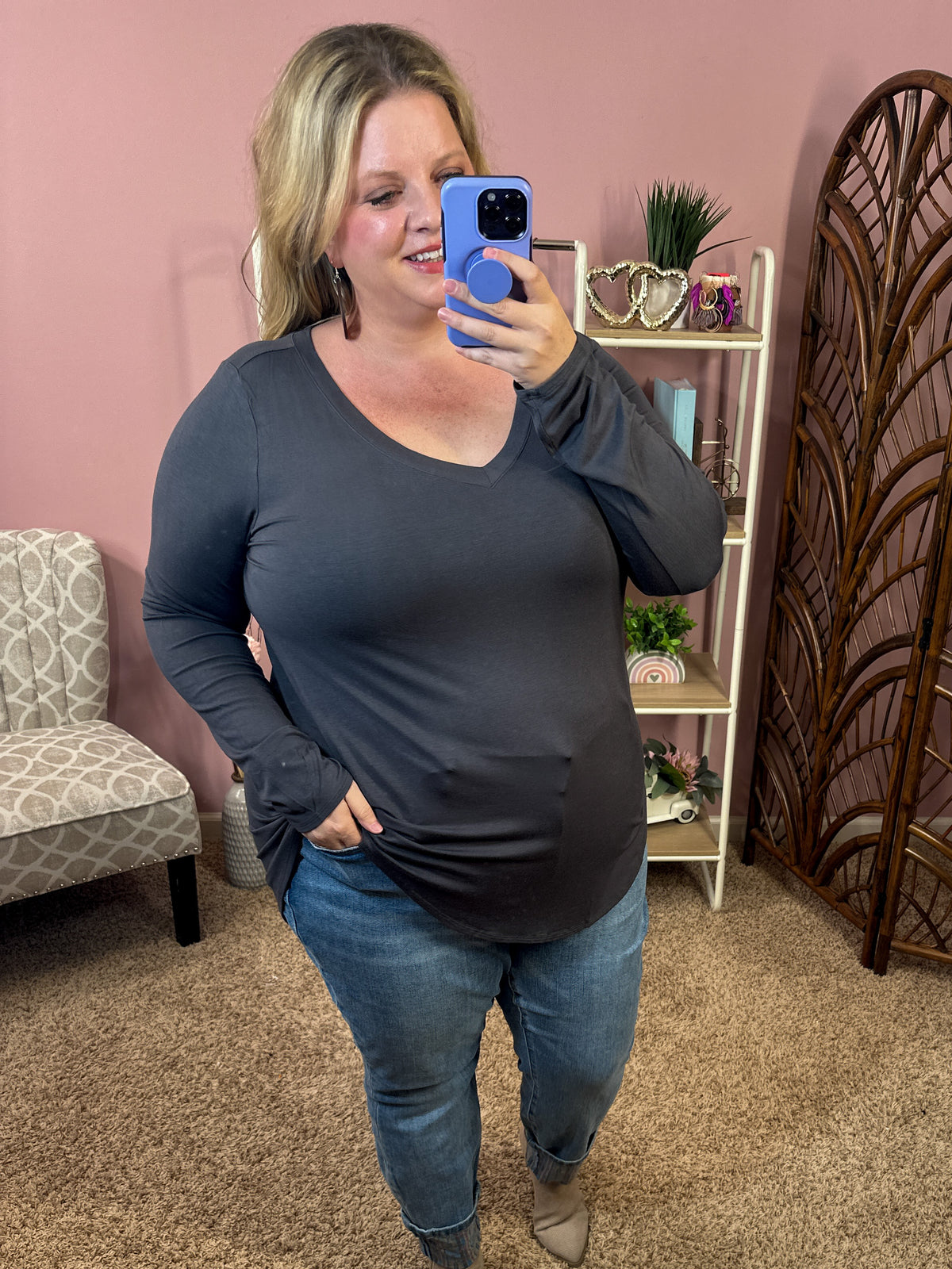 Best Days V-Neck Long Sleeve Layering w/Rounded Hem