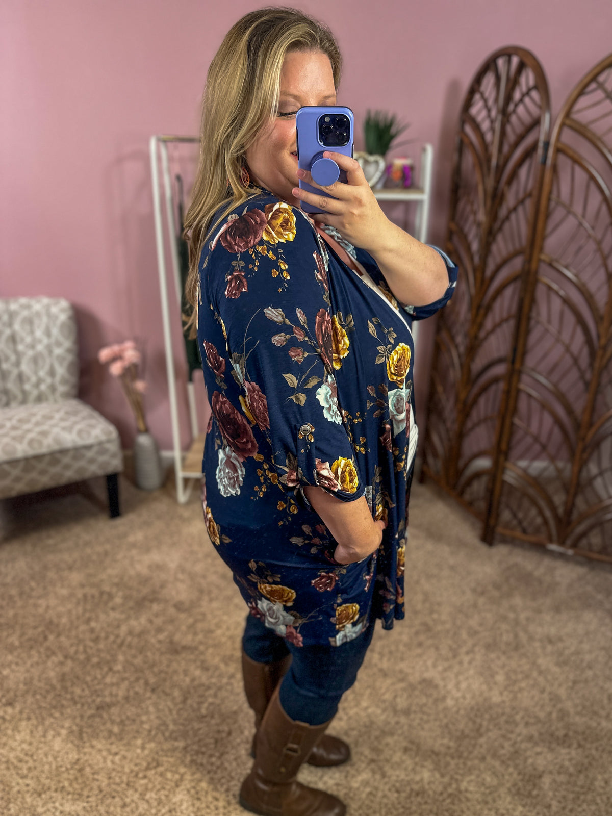Take the Lead Cardigan - Navy Floral