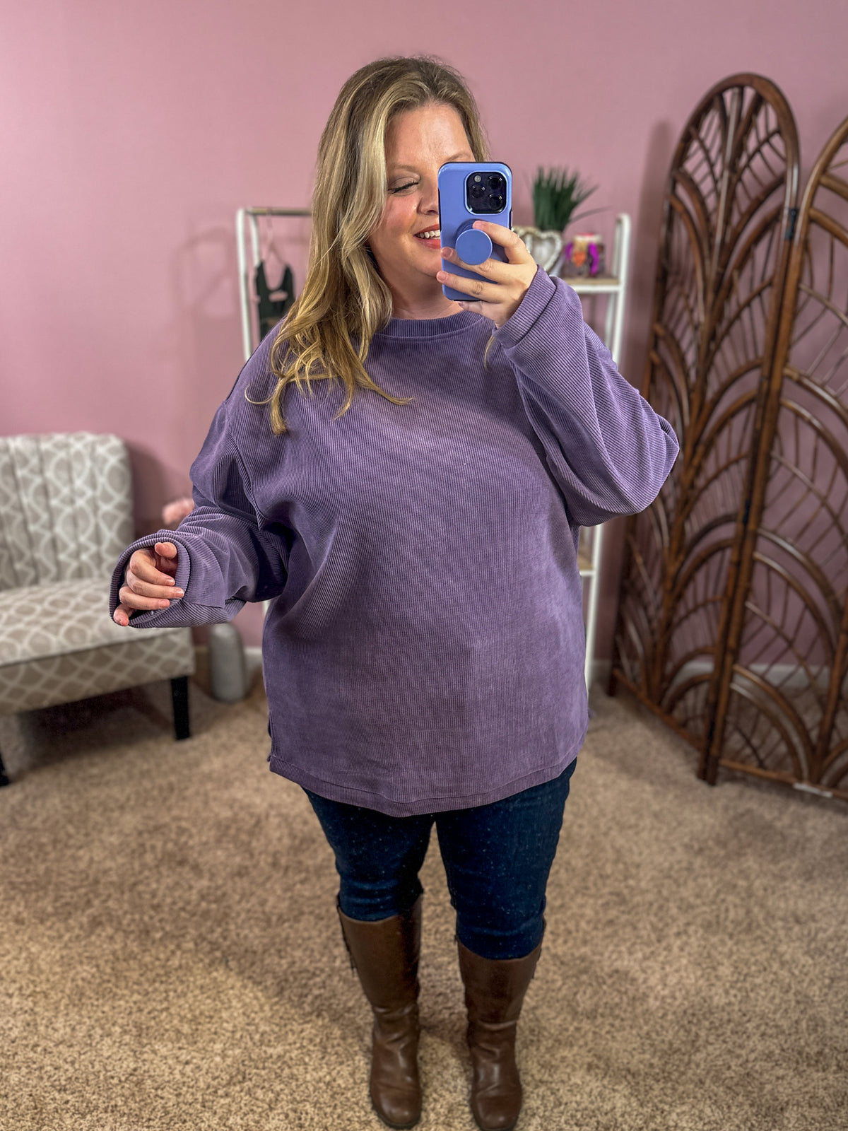 All the Rage Corded Pullover - Purple