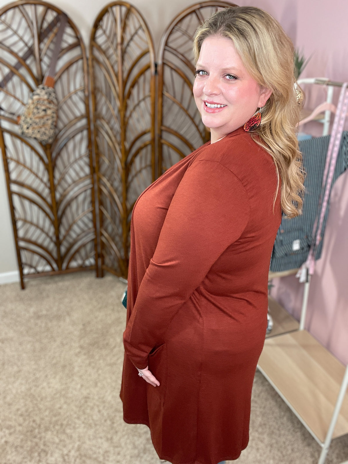 So Extra Longline Pocket Cardigan - Dark Rust