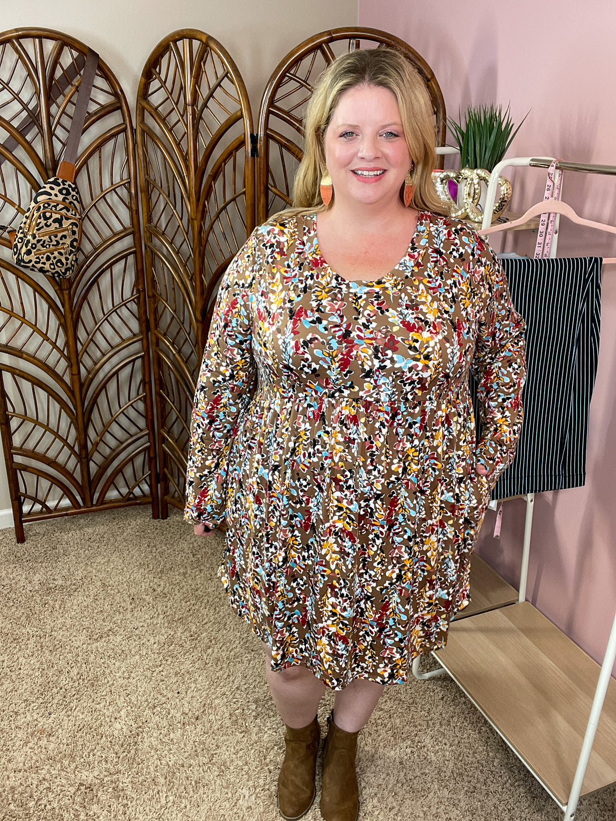 Branching Out Babydoll Dress - Mocha