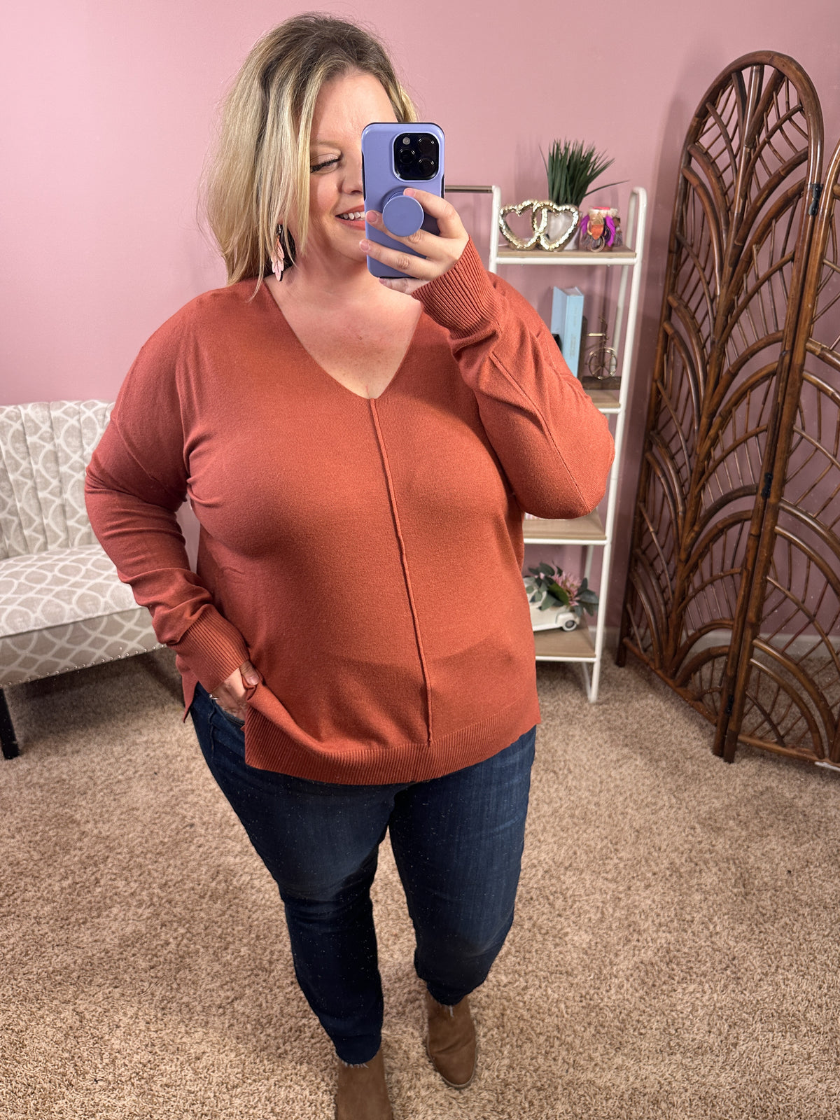 Seams Like It Pullover - Rusty Rose