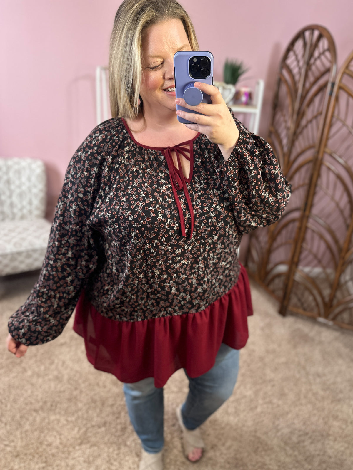 Clink of the Glass Peplum Ruffle Top
