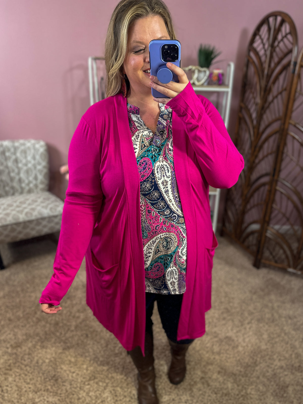 So Extra Longline Pocket Cardigan - Magenta
