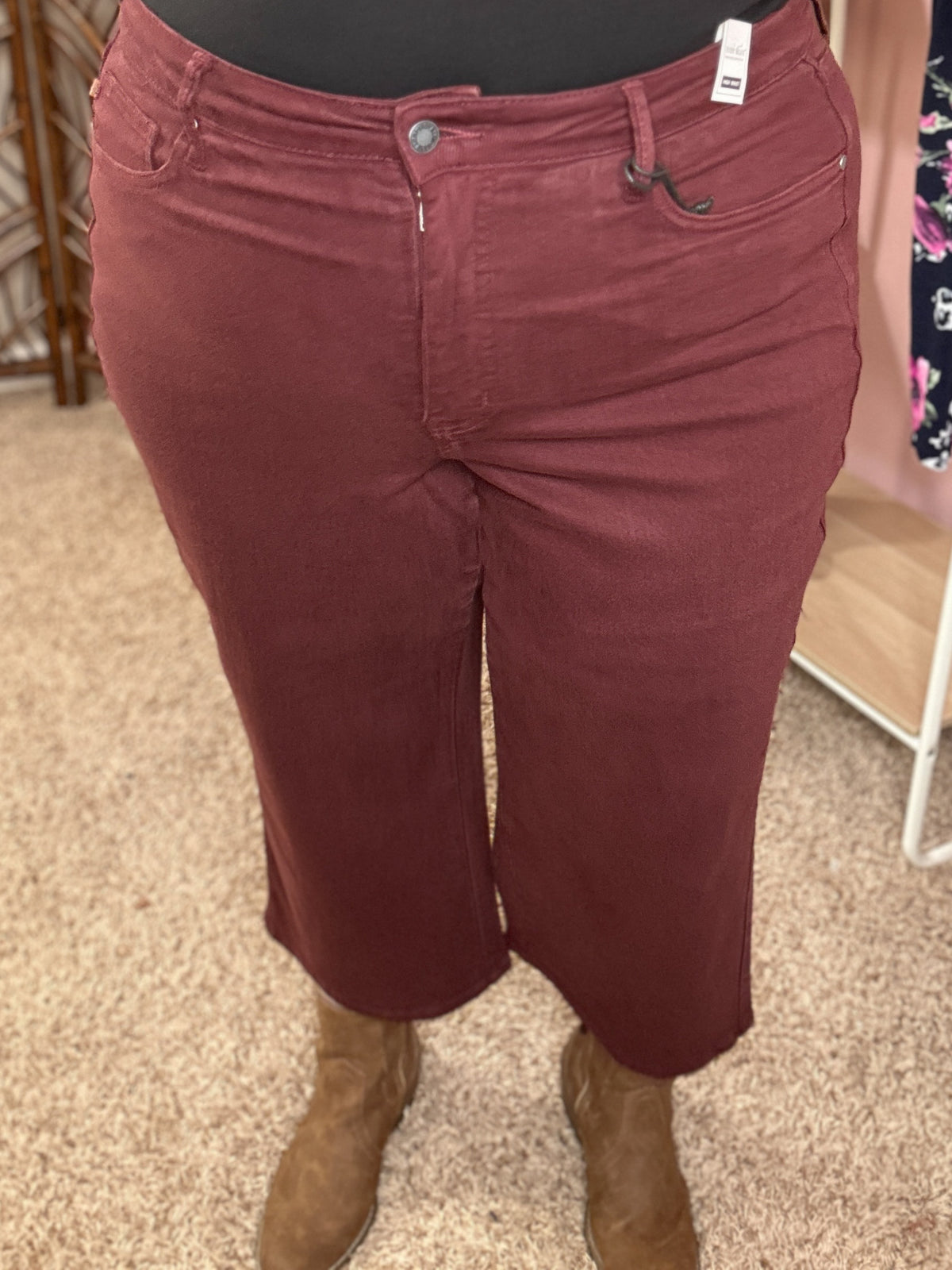 Just This Once Tummy Control Cropped Judy Blue Jeans - Oxblood