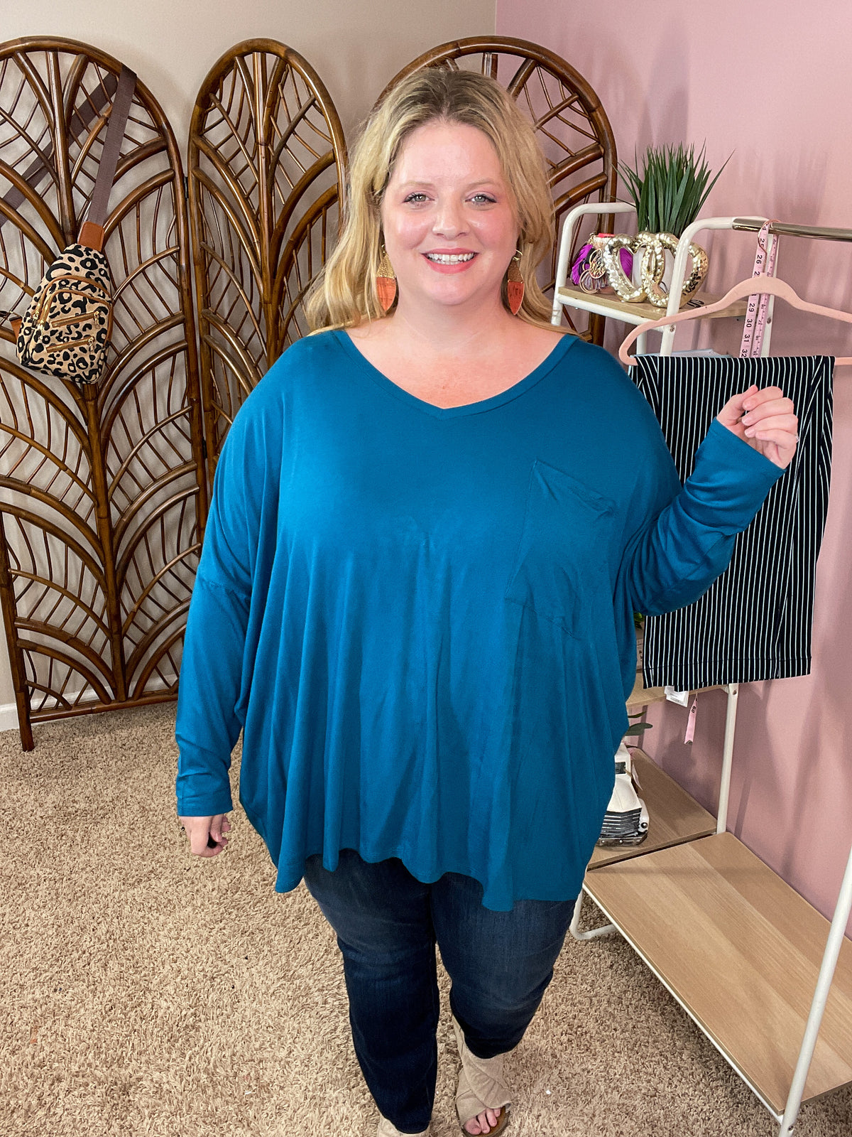 Comforts of Fall Slouchy Top - Teal