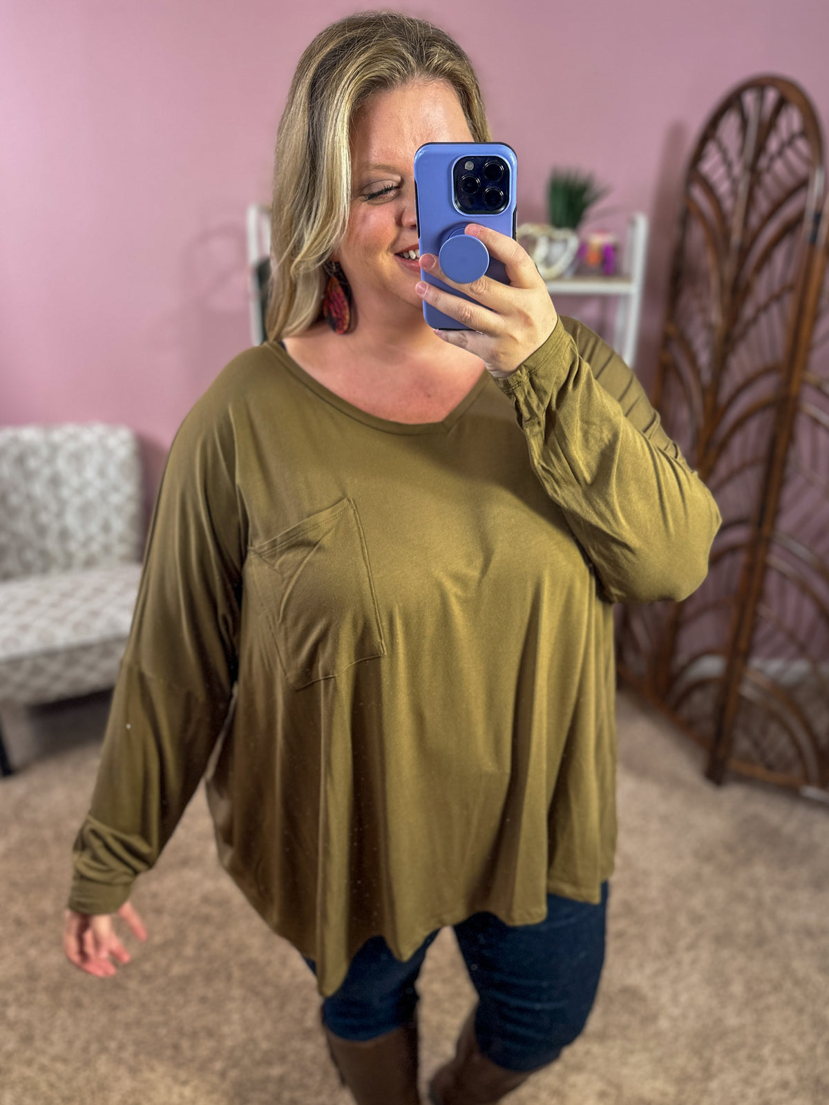 Comforts of Fall Slouchy Top - Dusty Olive