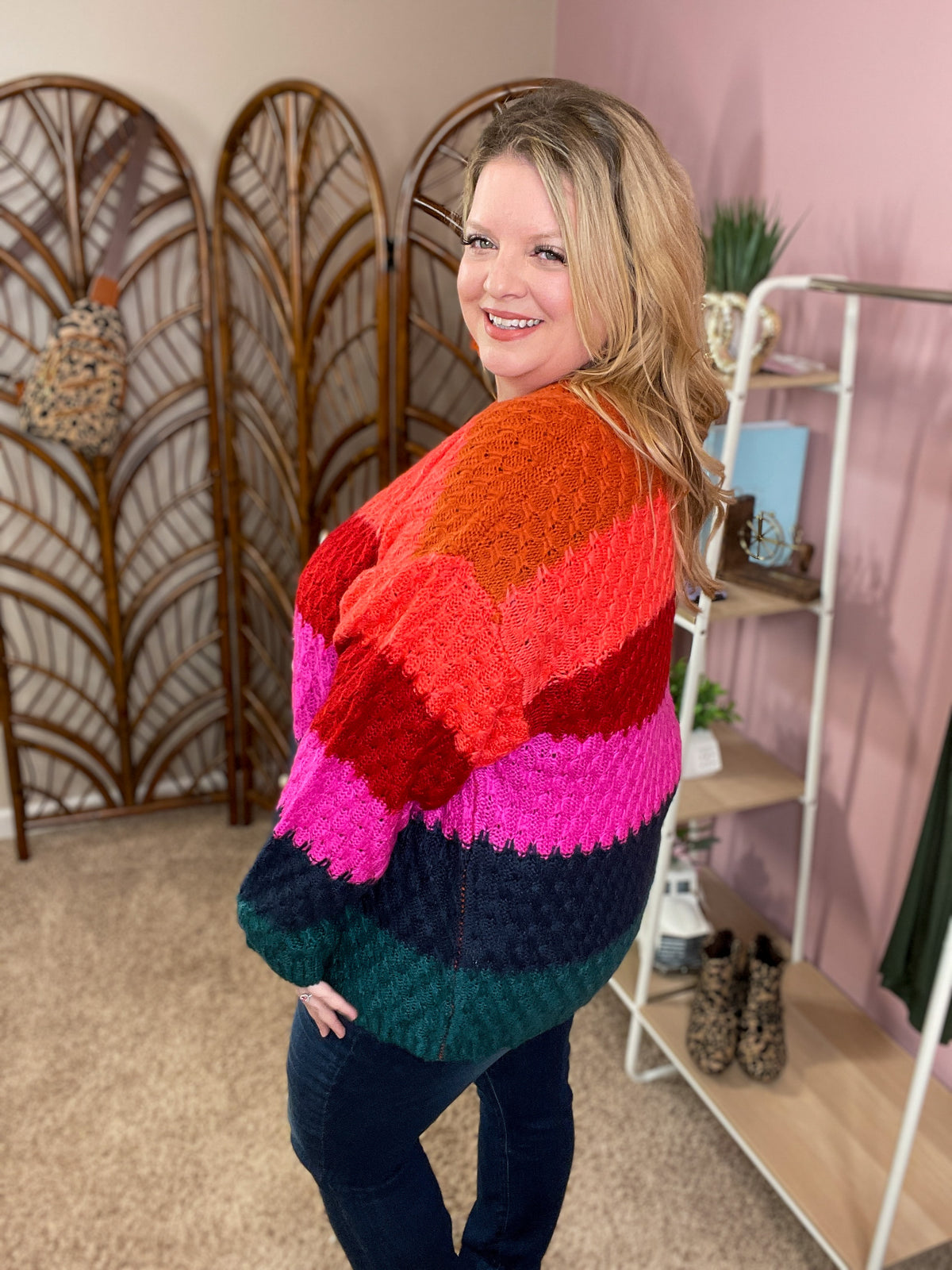 Colorful Joy Honeycomb Knit Cardigan - Colorblock