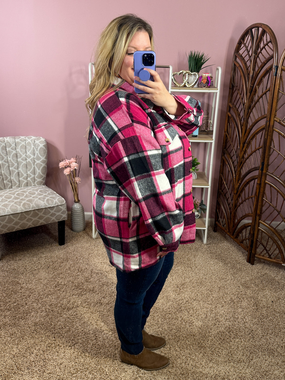 Feeling Fine Plaid Shacket - Pink Mix