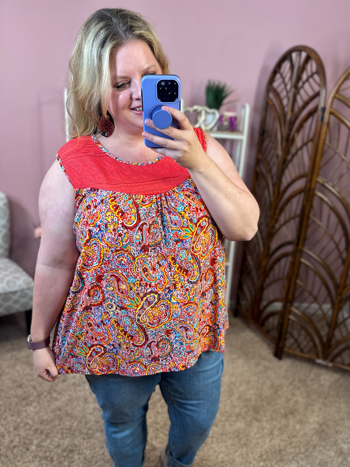 Pretty in Paisley Lace Yoke Tank