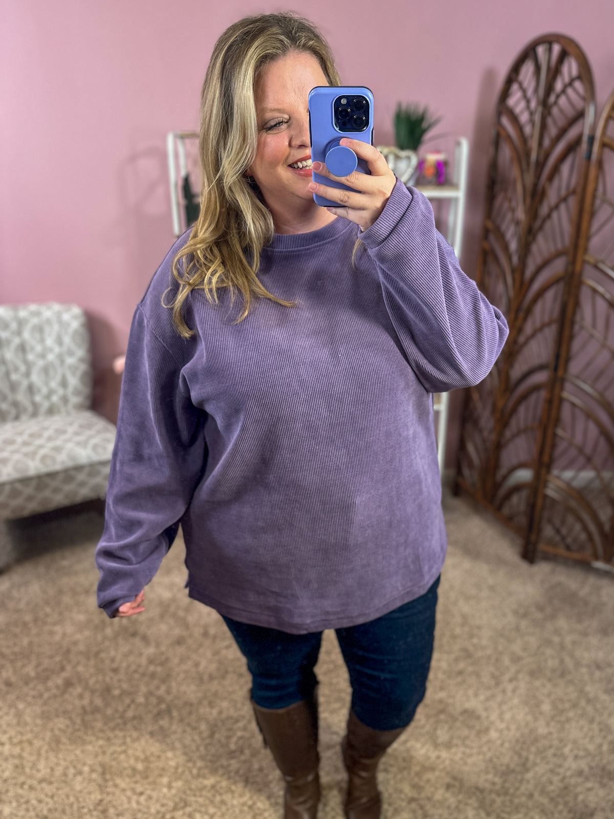 All the Rage Corded Pullover - Purple